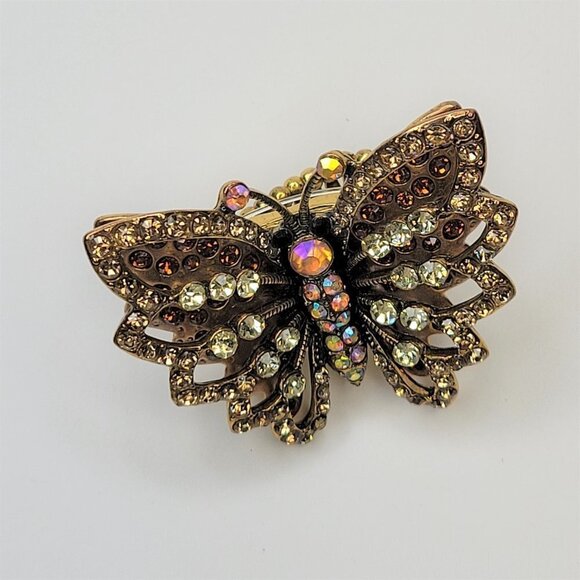 VINTAGE Gold Rhinestone Butterfly Stretch Ring - Picture 11 of 14